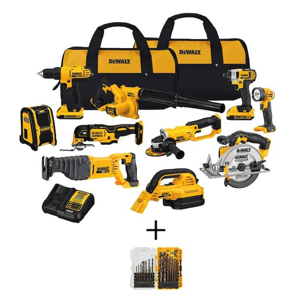 DEWALT 20V MAX Cordless 10 Tool Combo Kit, Black And Gold Drill Bit Set ...