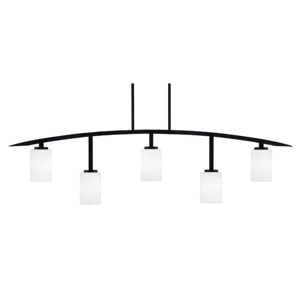 Unbranded Siena 5-Light Matte Black Billiard-Light with White Muslin Glass Shades