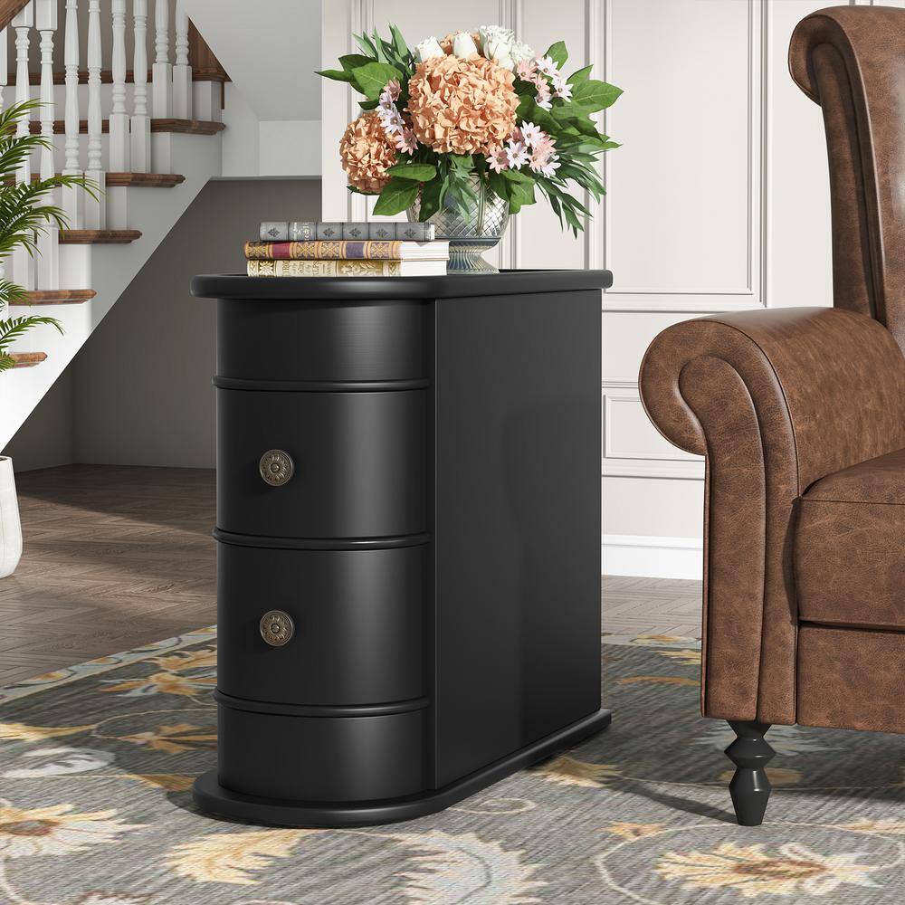 Kerlin 23.6 in. Walnut Rectangular Wood End Table 2-Drawer Narrow Side Table, No Assembly Required, Finished Back - thumbnail 10