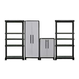 ECO 126.7 in. W x 74.4 in. H x 18.1 in. D 1-Medium and 3-Large 15 Shelves Freestanding Cabinets in Black and Gray