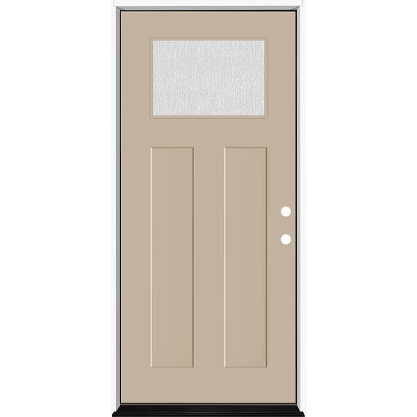 Steves & Sons Legacy 36 in. x 80 in. 1/4 Toplite Rain Glass LHIS Primed Sandstone Finish Fiberglass Prehung Front Door