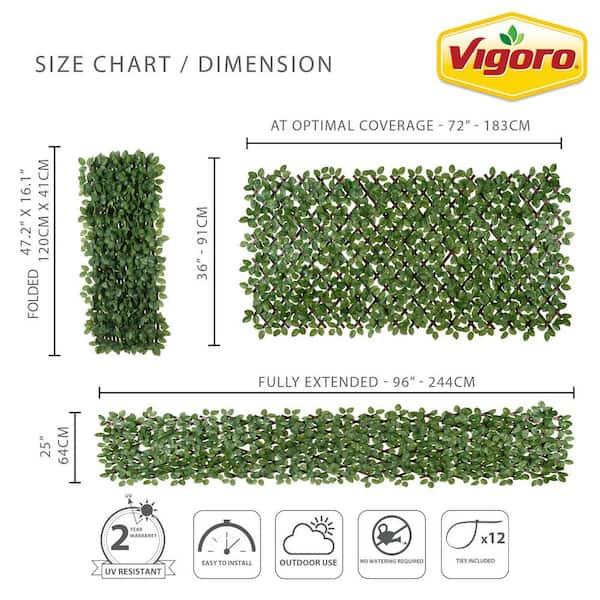 36 in. Green Artificial PVC Expandable Trellis 36 in. x 72 in. Chestnut Leaves