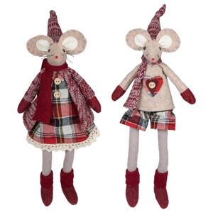 17 in. Boy and Girl Sitting Plush Christmas Mice Figures Set of 2
