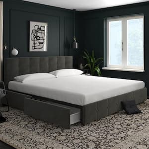 Ryan Gray Velvet Upholstered King Bed with Storage