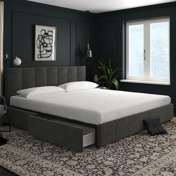 Ryan Gray Velvet Upholstered King Bed with Storage