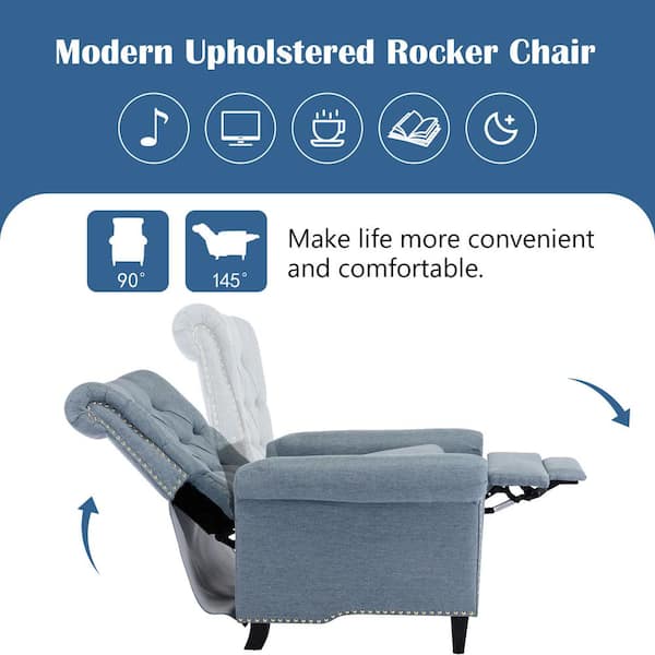 Push Back Recliner with Wooden Arms, Navy Blue (27”x36.6”x50”) Sofa Padded  Seat for Living Room Bedroom Cushion Chair 