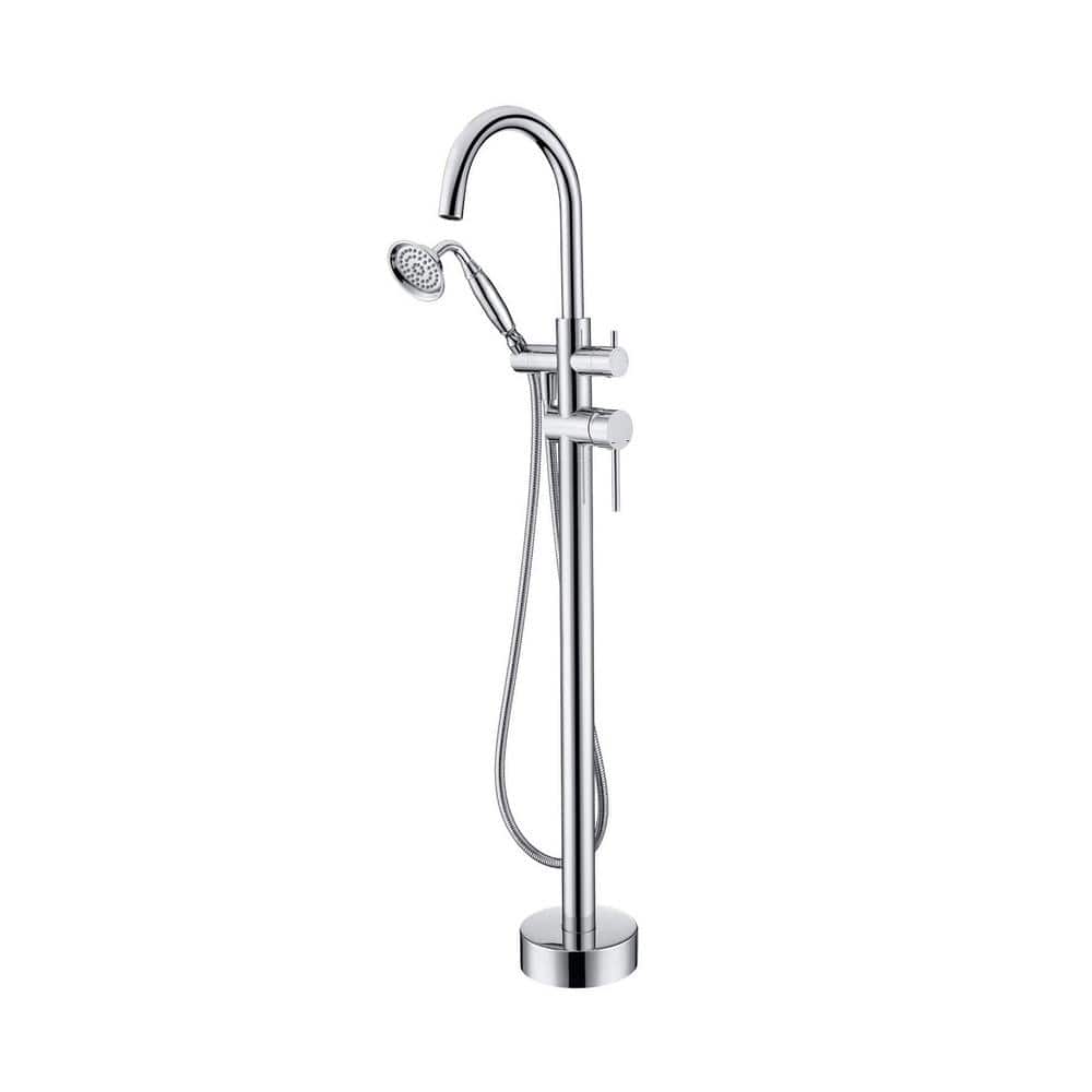 1-Handle Free Standing Floor Mount Tub Faucet Bathtub Filler with Hand Show