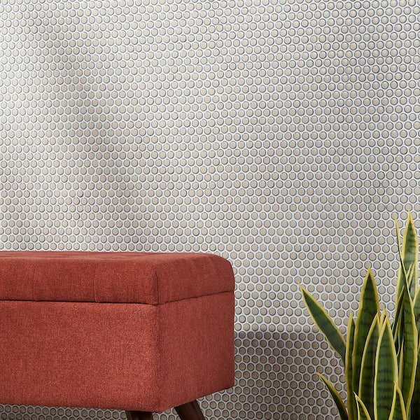 Bliss Edged Penny Custard 11.49 in. x 12.32 in. Polished Ceramic Floor and Wall Mosaic Tile (0.98 Sq. Ft./Each)