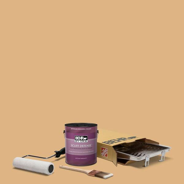 BEHR 1 gal. #HDC-CL-18 Cellini Gold Extra Durable Eggshell Enamel Interior Paint & 5-Piece Wooster Set All-in-One Project Kit