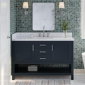 Bayhill 55 in. W x 22 in. D x 36 in. H Bath Vanity in Midnight Blue with Pure Pure White Quartz Top