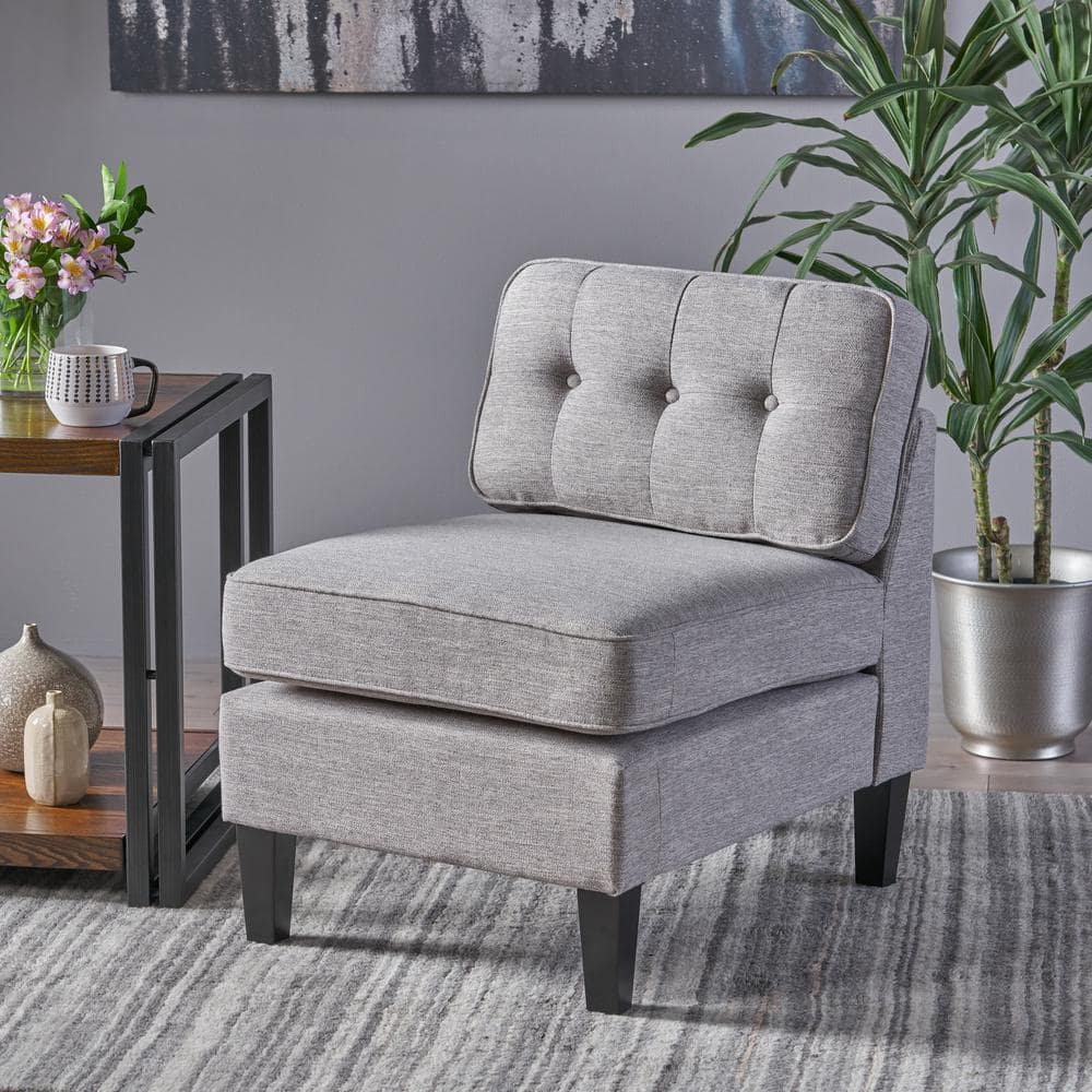 Contemporary Light Gray Slipper Chair with Dark Brown Wood Accents
