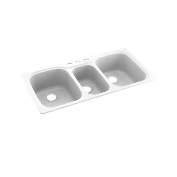 Swan Dual-Mount Solid Surface 44 in. x 22 in. 3-Hole 40/20/40 Triple Bowl Kitchen Sink in Tahiti White