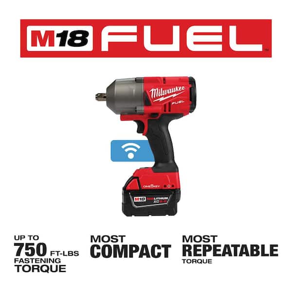 M18 FUEL ONE-KEY 18V Li-Ion Brushless Cordless 1/2 in. High Torque Impact Wrench with Pin Detent Kit,Resistant Batteries