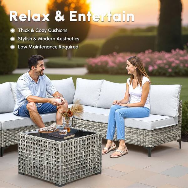HOOOWOOO Howell 10-Piece Wicker Outdoor Patio Conversation