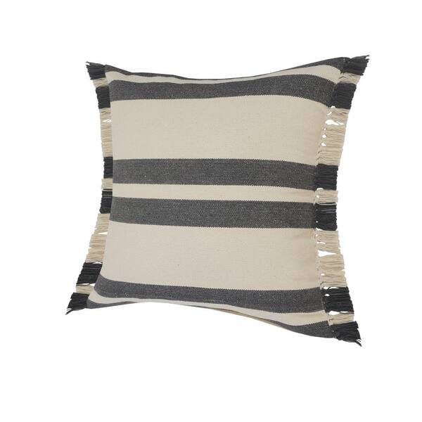 LR Home Charcoal Gray Solid Fringed Throw Pillow, 20 x 20