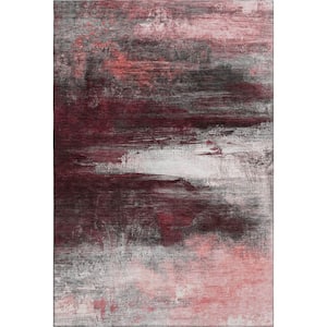 Mayfield Premium Machine Washable Abstract AMF2016 Merlot 3 ft. x 5 ft. Area Rug