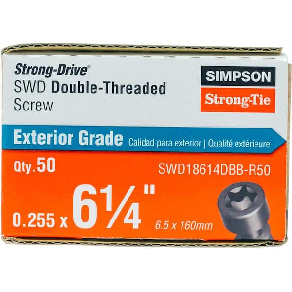 0.180 in. x 6-1/4 in. Black Strong-Drive SWD Double-Threaded T30 6-Lobe Star Drive, Cylinder Head Wood Screw (50-Pack)
