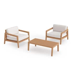 Rhodes 3 Piece Teak Outdoor Patio Conversation Set with Canvas Natural Cushions & Coffee Table