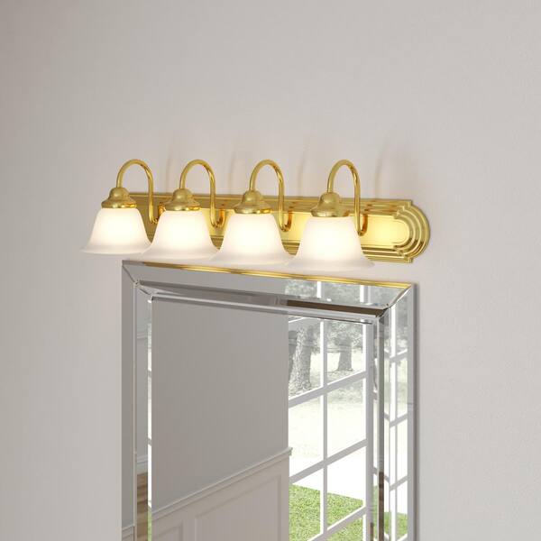 Bath Vanity Lighting 4-Lights Alabaster Glass Polished Brass Fixture Mount 30 in 