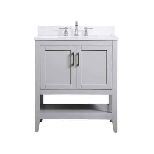 Unbranded Simply Living 30 in. W x 19 in. D x 34 in. H Bath Vanity in Grey with Calacatta White Engineered Marble Top