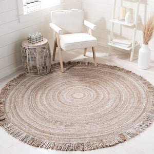 Braided Natural Doormat 3 ft. x 3 ft. Round Striped Area Rug