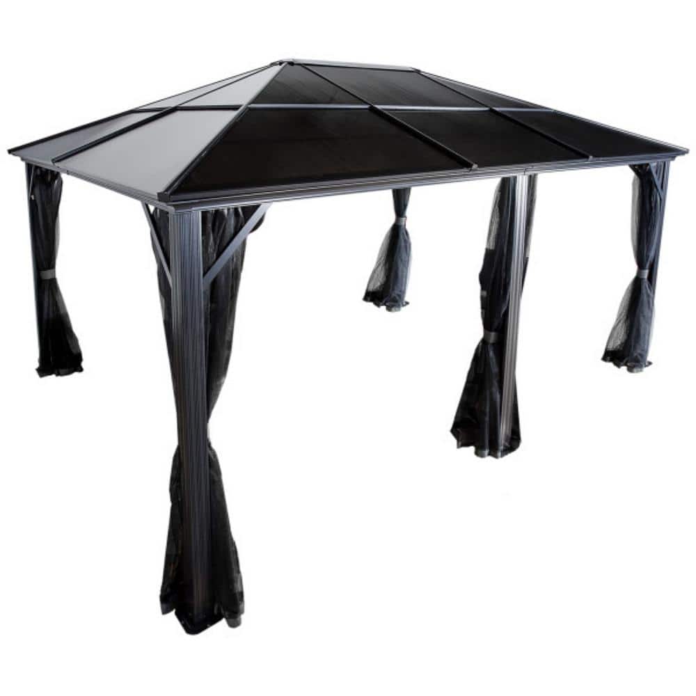Meridien 12 ft x 16 ft Gray Aluminum Patio Gazebo with Polycarbonate Roof