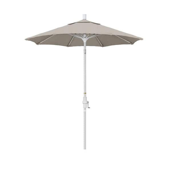 California Umbrella 7.5 ft. Matted White Aluminum Market Collar Tilt Patio Umbrella Fiberglass Ribs and in Woven Granite Olefin