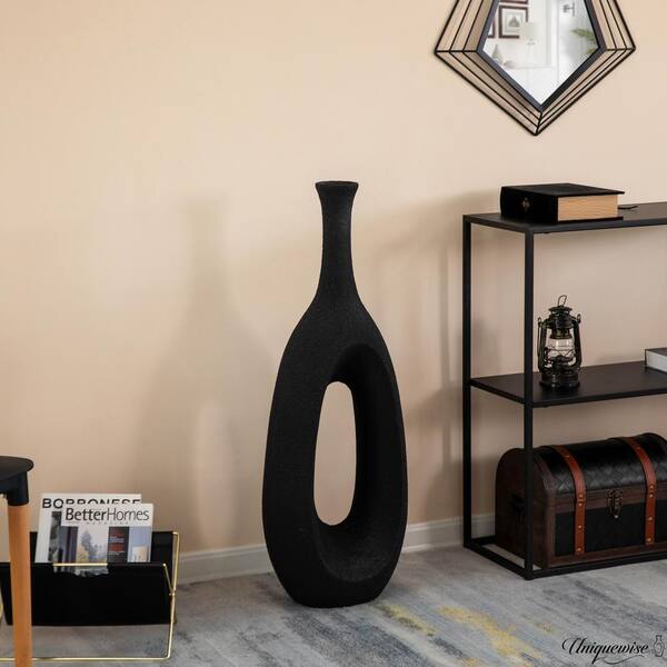 Uniquewise 36 in. Frosted Black Fiberglass Tall Floor Vase