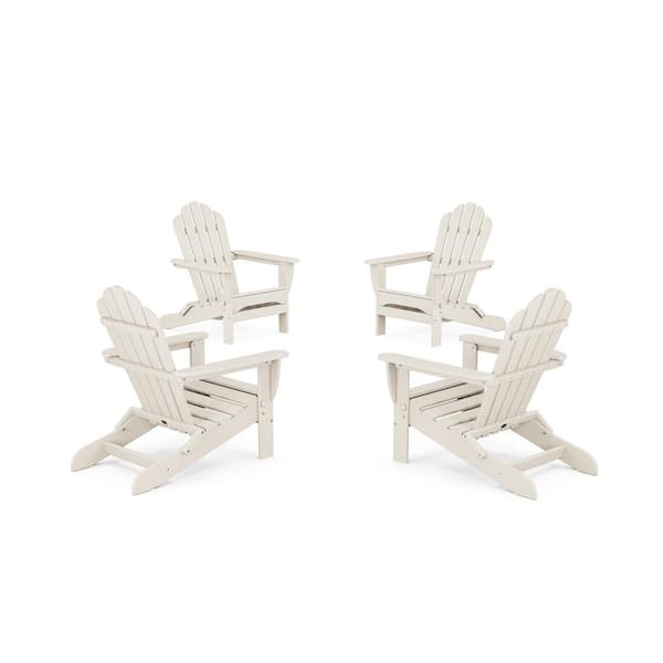 Trex Outdoor Furniture Monterey Bay 4-Piece Plastic Patio Conversation Set in Sand Castle Folding Adirondack Chair