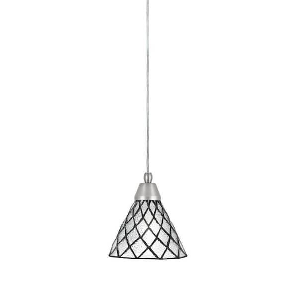Unbranded Bryson 7 in. 1-Light Brushed Nickel Cord Pendant Light with 7 in. Diamond Ice Art Glass Shade, no bulb included