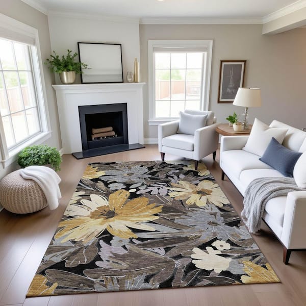 Mayfield Premium Machine Washable Abstract AMF1481 Black 5 ft. x 7 ft. 6 in. Area Rug