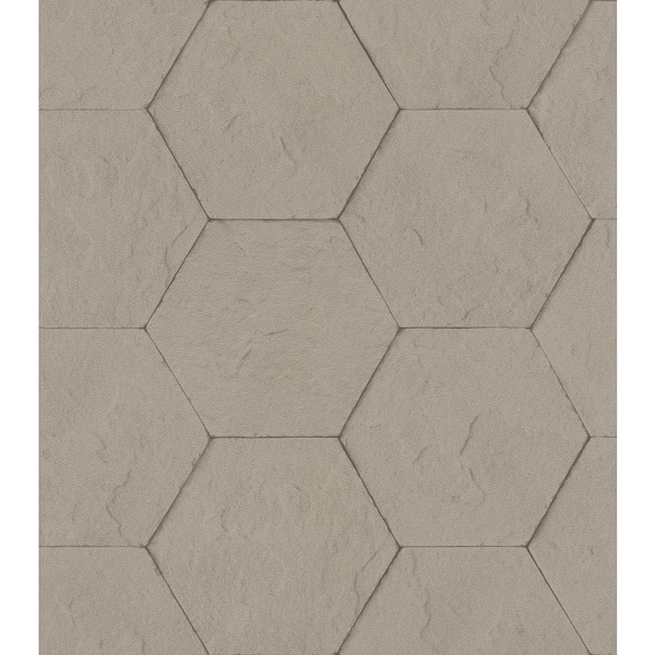 Advantage 57.8 sq. ft. Bascom Light Grey Stone Hexagon Strippable Wallpaper Covers