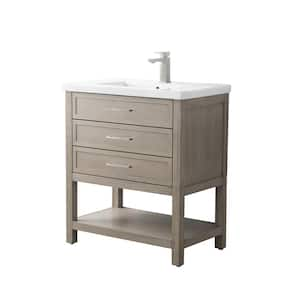 Oliver 30 in. W x 18 in. D x 34 in. H Bath Vanity in Vintage Gray with White Ceramic Vanity Top