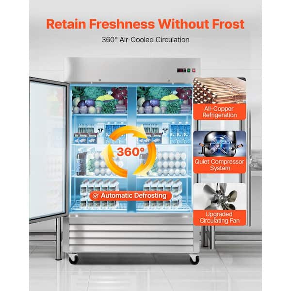 Commercial Refrigerator 44 cu.ft, 54.02 in. Reach-In Upright Refrigerator, 2-Doors Auto-Defrost Stainless Steel Silver