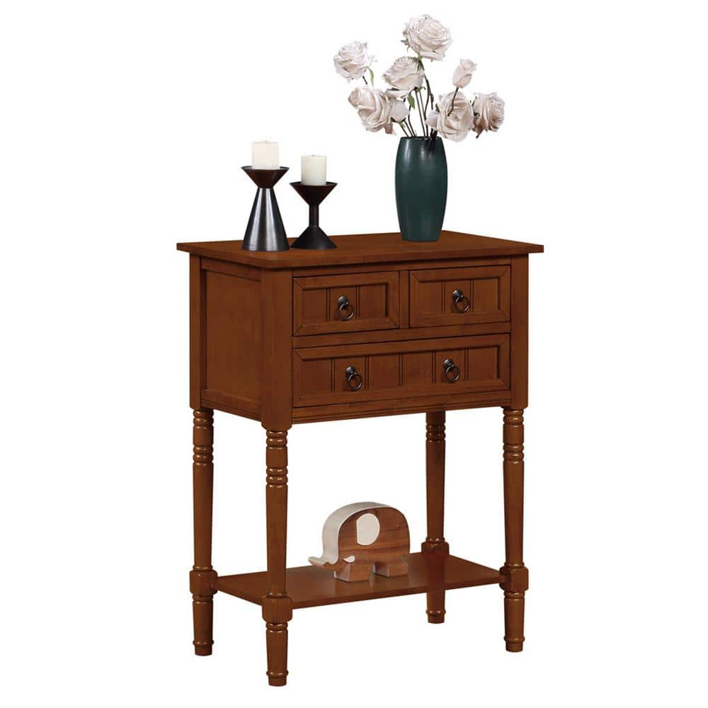 Elegant Cherry Wood Rectangular Hall Table with Storage Shelf and 3 Drawers