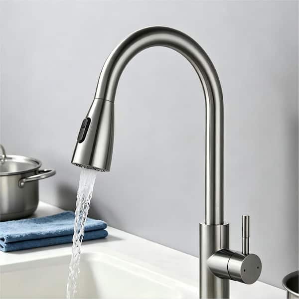 Stainless Steel Single-Handle Pull Down Sprayer Kitchen Faucet in Brushed Nickel