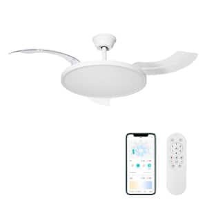 42 in. Smart Indoor White Low Profile Ultra Thin Retractable Semi Flush Mount Ceiling Fan Light with LED with Remote