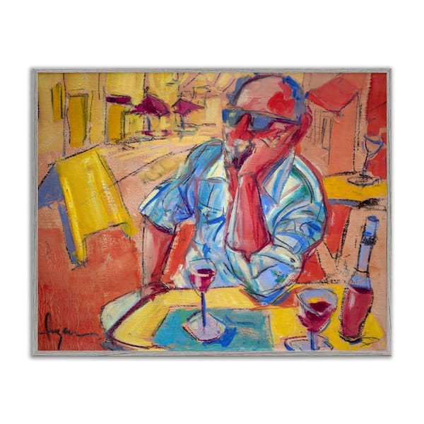 Stupell Industries Man with Wine Portrait by June Erica Vess Gray Framed People Giclee Art Print 16 in. x 20 in.