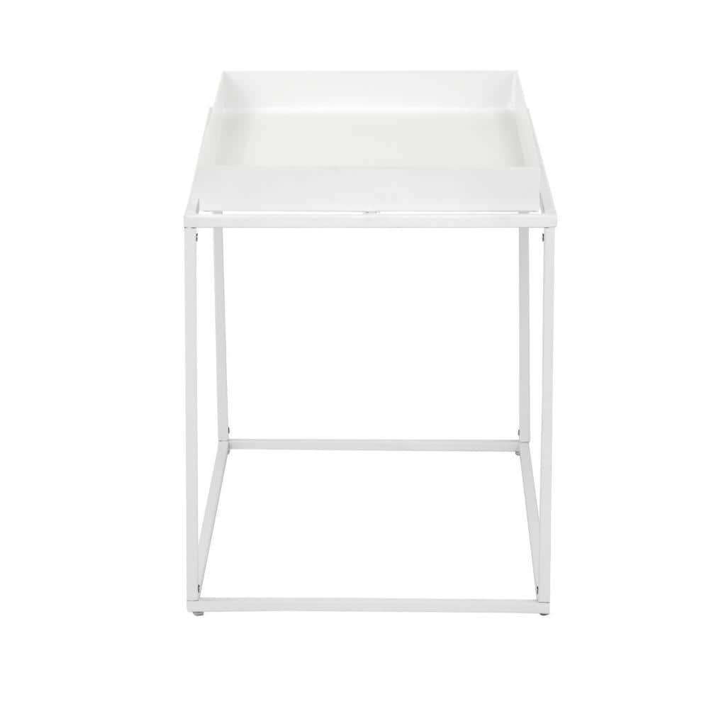 24" White Powder Coated Metal Tray Top End Table
