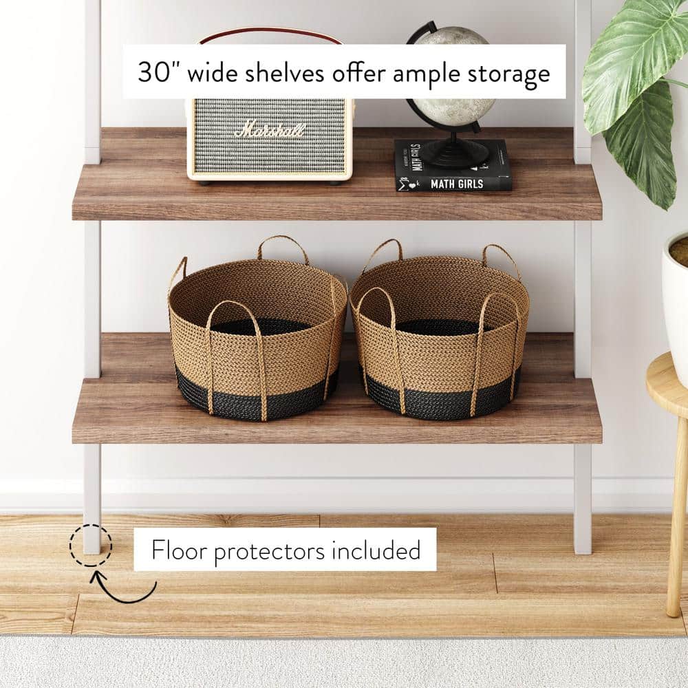 Theo 6-Tier Nutmeg & Matte Black Industrial Ladder Bookshelf