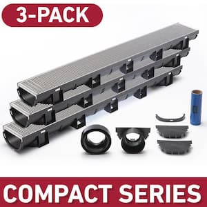 Compact Series 5.4 in. W x 5.4 in. D 39.4 in. L Plastic Trench and Channel Drain Kit with Stainless Steel Grate (3-Pack)