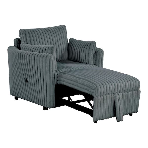 Furniture of America Bond Dark Gray Faux Fur Upholstered Pull-Out Chair with Curved Arms and USB Charging Ports