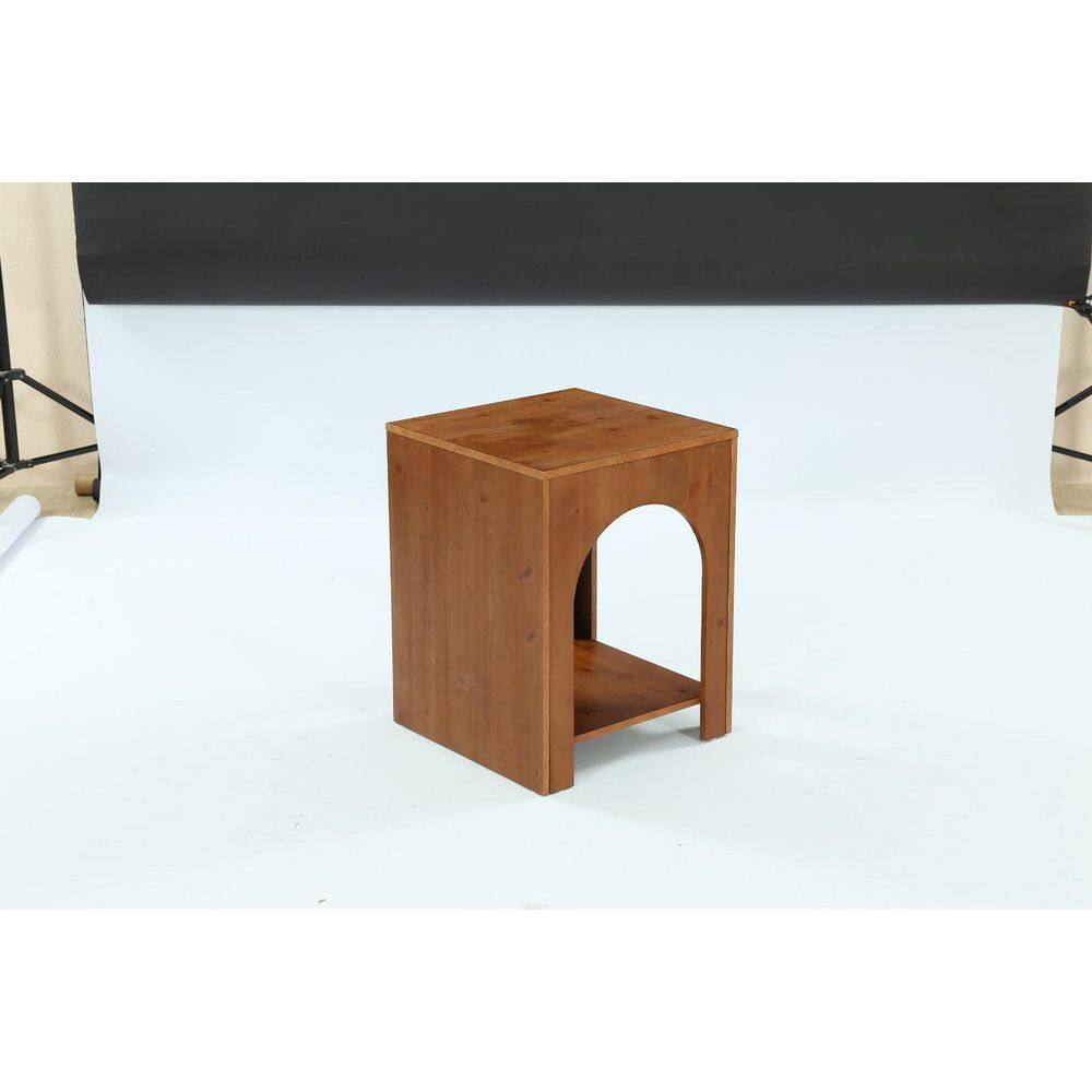 19.68 in. W Rustic Brown Square Wood End Table with Storage 2-Tier Arch Shape Side Table for Living Room Bedroom 2 Piece