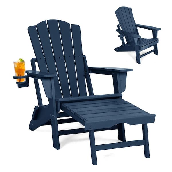 HDPE Navy Blue Outdoor Stationary Adirondack Chair with Slat Seat