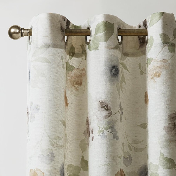 Blooming Natural 38 in. W x 84 in. Printed Grommet Light Filtering Curtain (Single Panel)