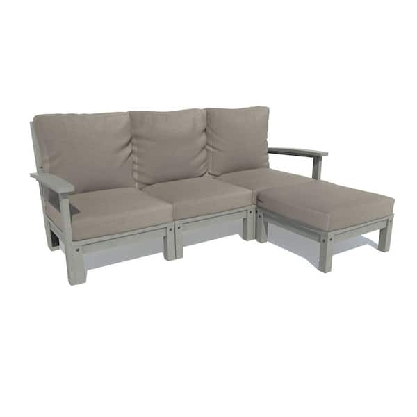 Highwood Bespoke Deep Seating 2-Piece Plastic Outdoor Couch and Ottoman with Cushions