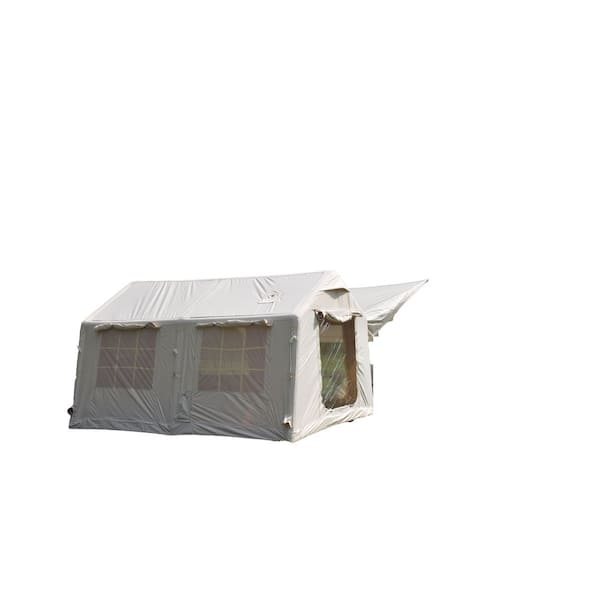 9.8 ft. x 13 ft. Beige Inflatable Camping Tent with Canopy and Hand Pump
