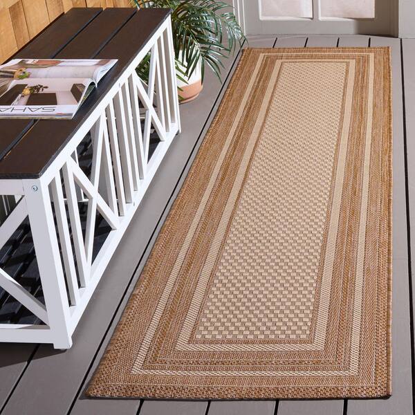 Courtyard 2 x 7 Beige/Dark Beige Border Runner Rug