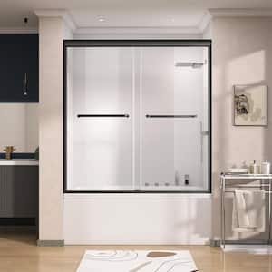 60 in. W x 62 in. H Semi-Frameless Double Sliding Bath Tub Door For Shower in Matte Black with 5/16 in. Tempered Glass