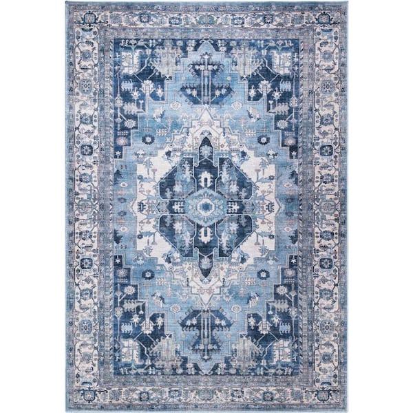 Molana Blue 8 ft. 11 in. x 12 ft. Oriental and Vintage Polypropylene Area Rug